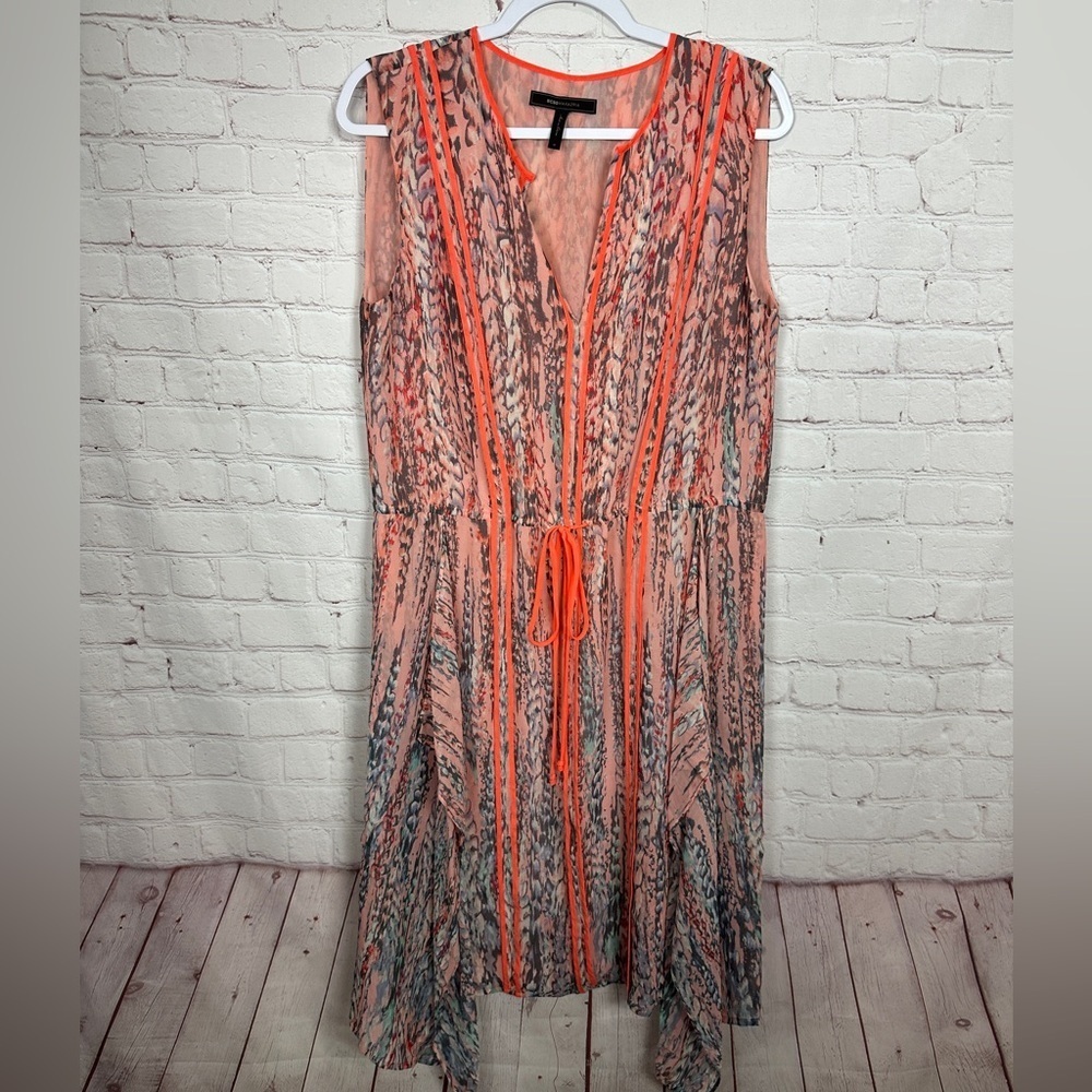 BCBGMaxazria Pink Clay Combo silk dress fairy hippie boho, sz M, GUC